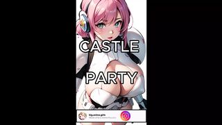 Whores in a Castle, giant melons-spunk on her breasts