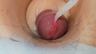 Cam deep inside tight twat captures giant jizz explosion