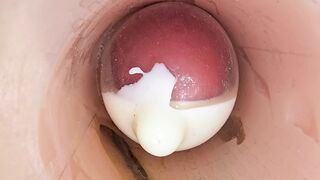 The Online camera in the Deep Vagina Records a Massive Ejaculation of Spunk Into the Condom